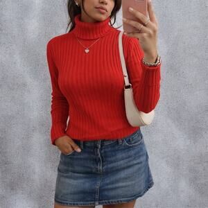 Vintage 90s/Y2K S.O. Ribbed Red Turtleneck Sweater Size Medium